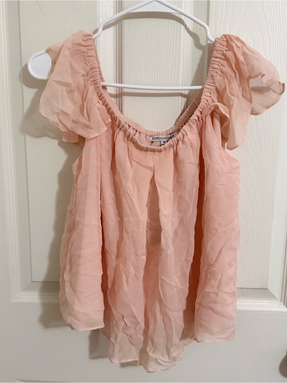 Rebecca Taylor Peach Ruffle Off-Shoulder Blouse